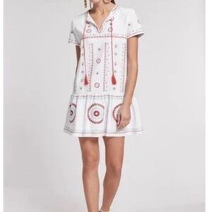 Tyler Boe White and Red Poppy Taylor Embroidered Mini Dress. M